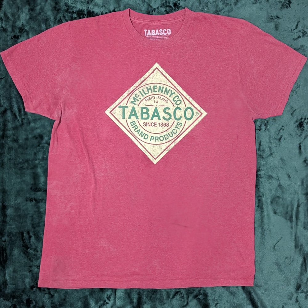 Tabasco T Shirt Men L Graphic Logo McIlhenny Avery Island Hot Sauce Red
